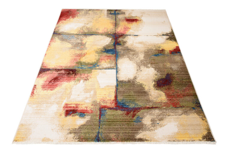 Dywan Rivoli Abstrakcyjny Kremowy Wielokolorowy z Frędzlami
