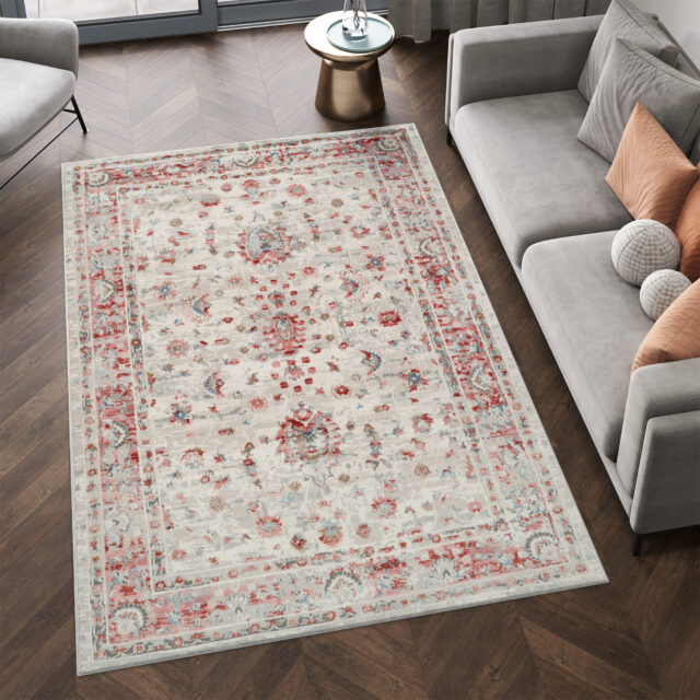 Dywan Retro Rudy Szary Ornamenty Vintage