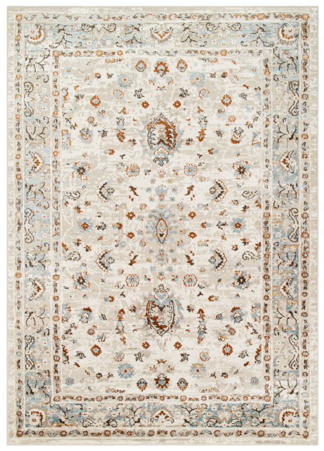 Dywan Retro Niebieski Szary Ornamenty Vintage