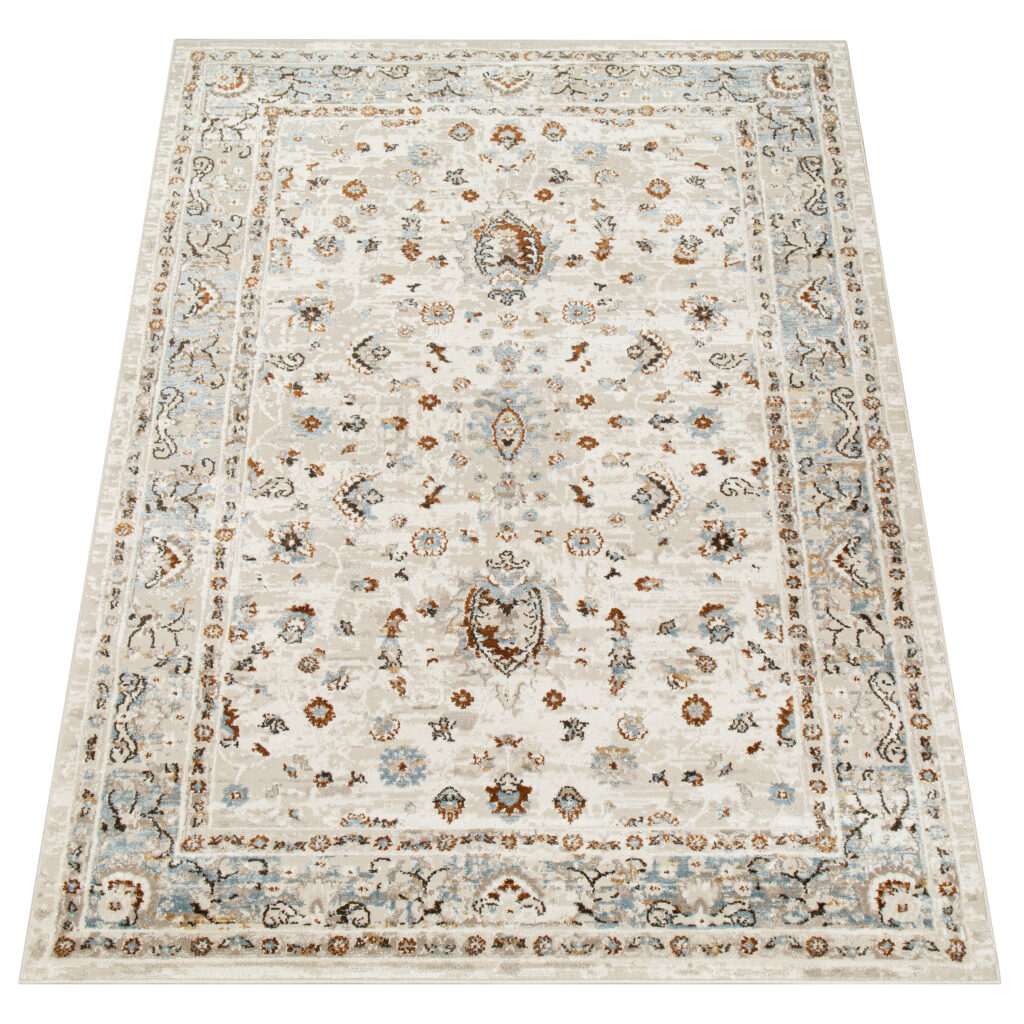 Dywan Retro Niebieski Szary Ornamenty Vintage