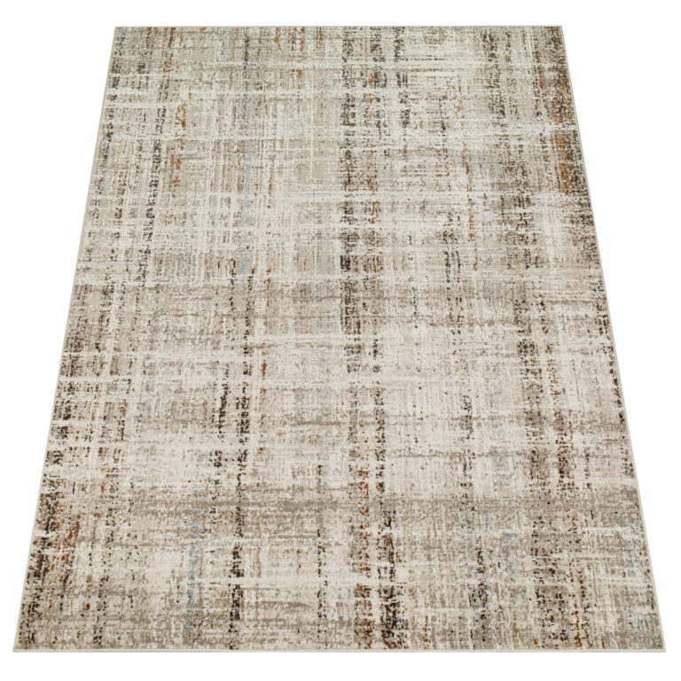 Dywan Retro Szary Rudy Niebieski Linie Nowoczesny