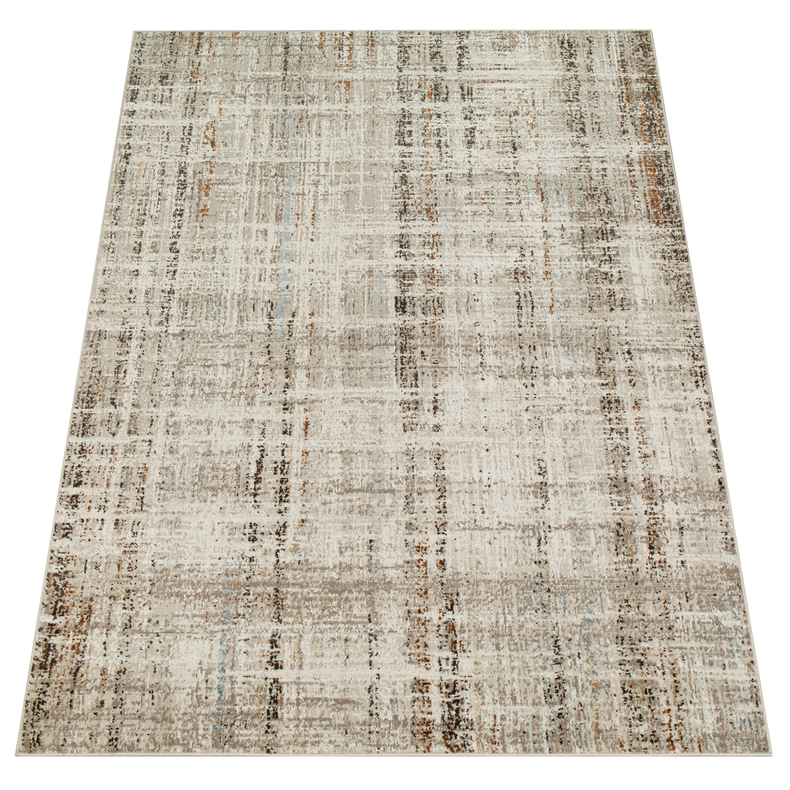 Dywan Retro Szary Rudy Niebieski Linie Nowoczesny