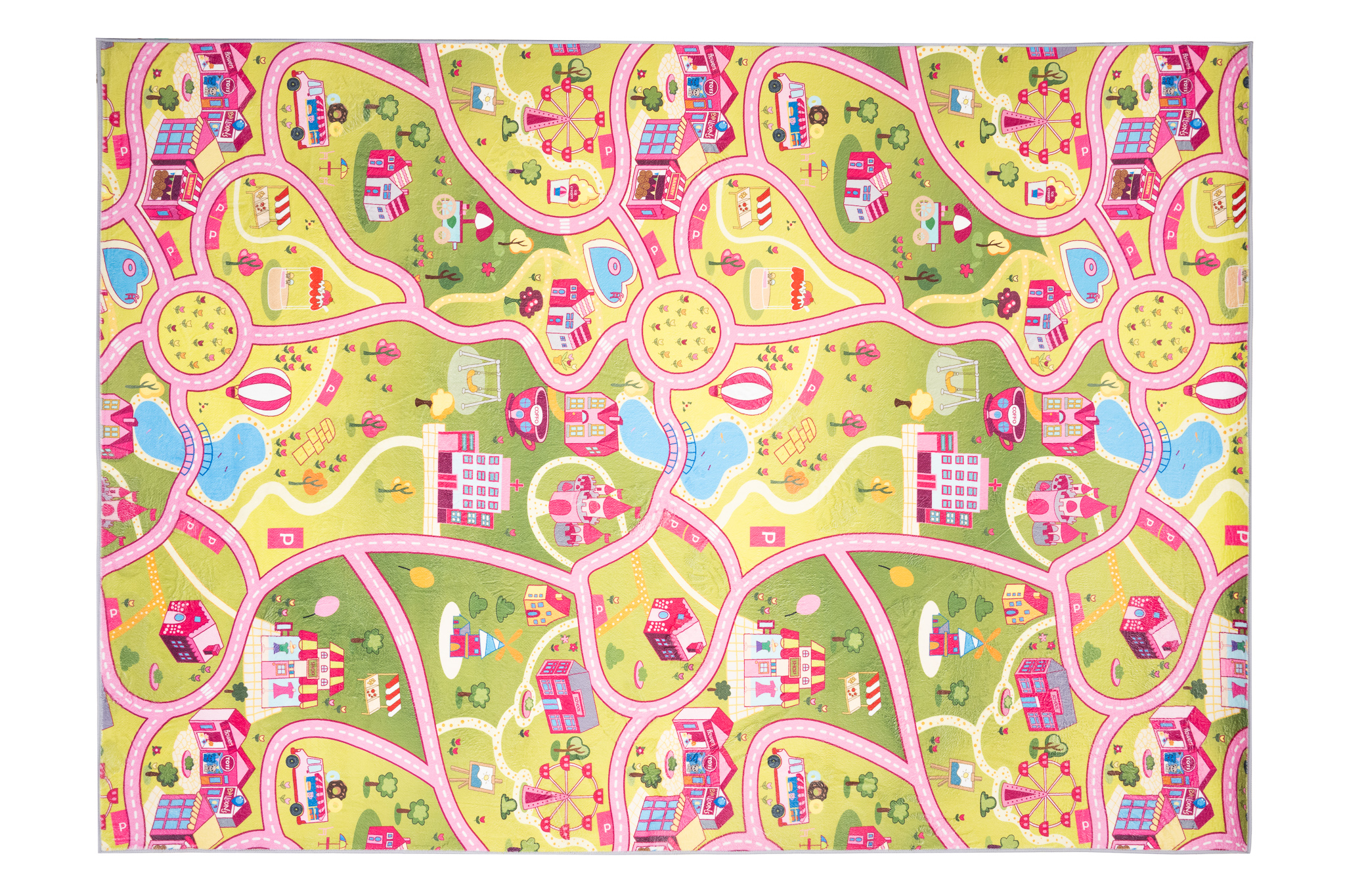 Dywan Dziecięcy Flannel Różowy Miasto Ulice