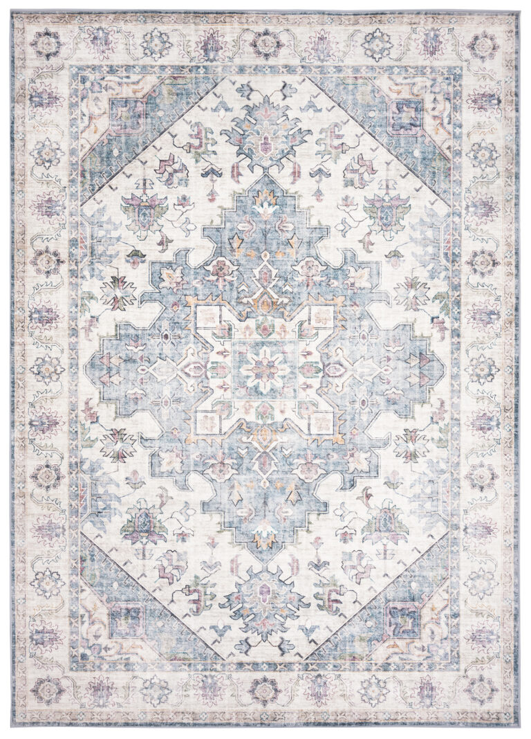 Dywan Flannel Kremowy Niebieski Rozeta Vintage