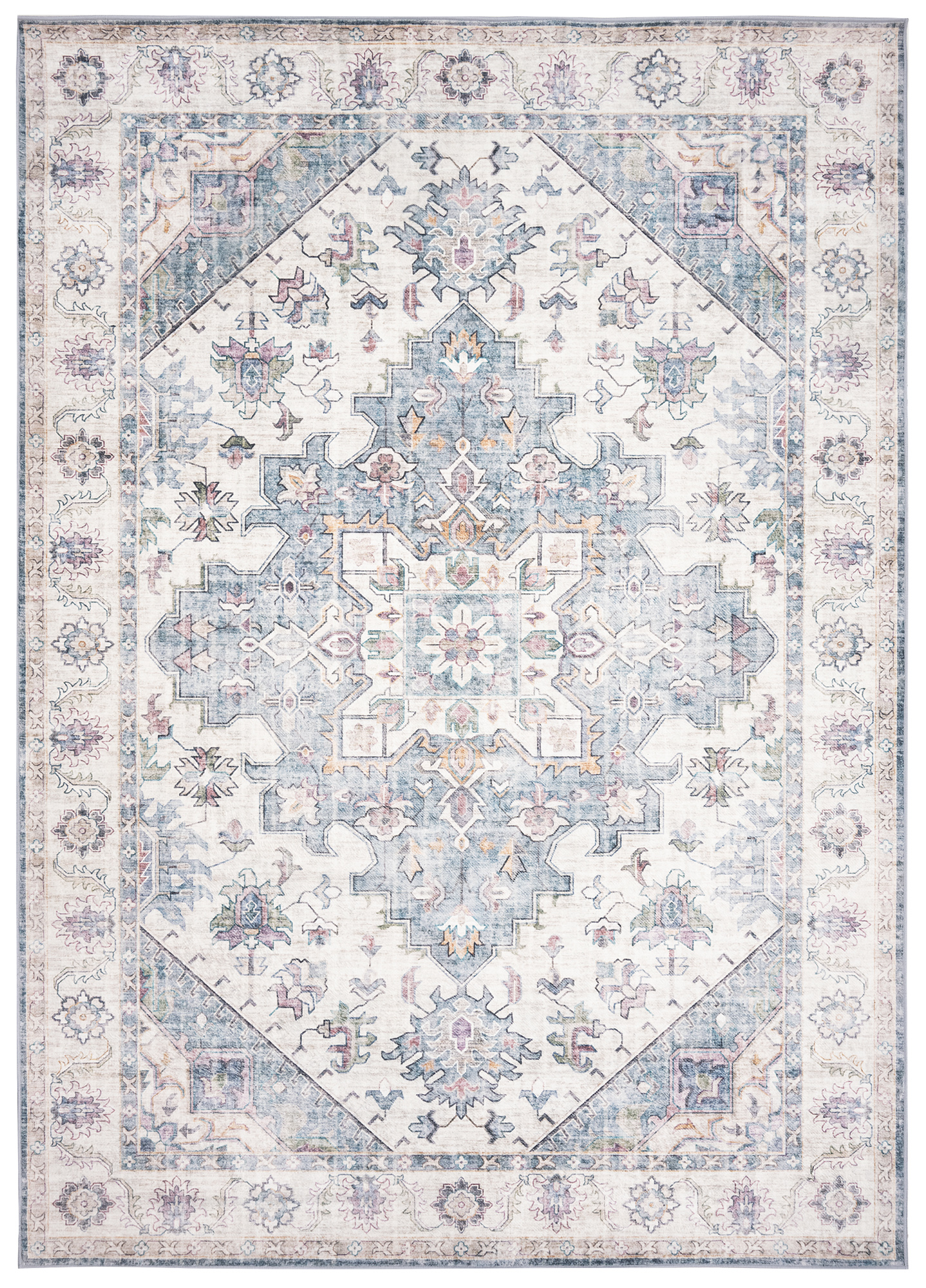 Dywan Flannel Kremowy Niebieski Rozeta Vintage