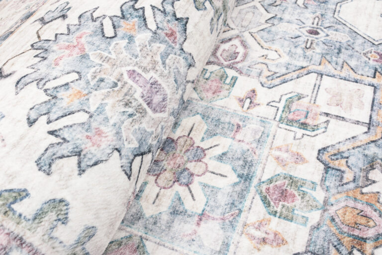 Dywan Flannel Kremowy Niebieski Rozeta Vintage