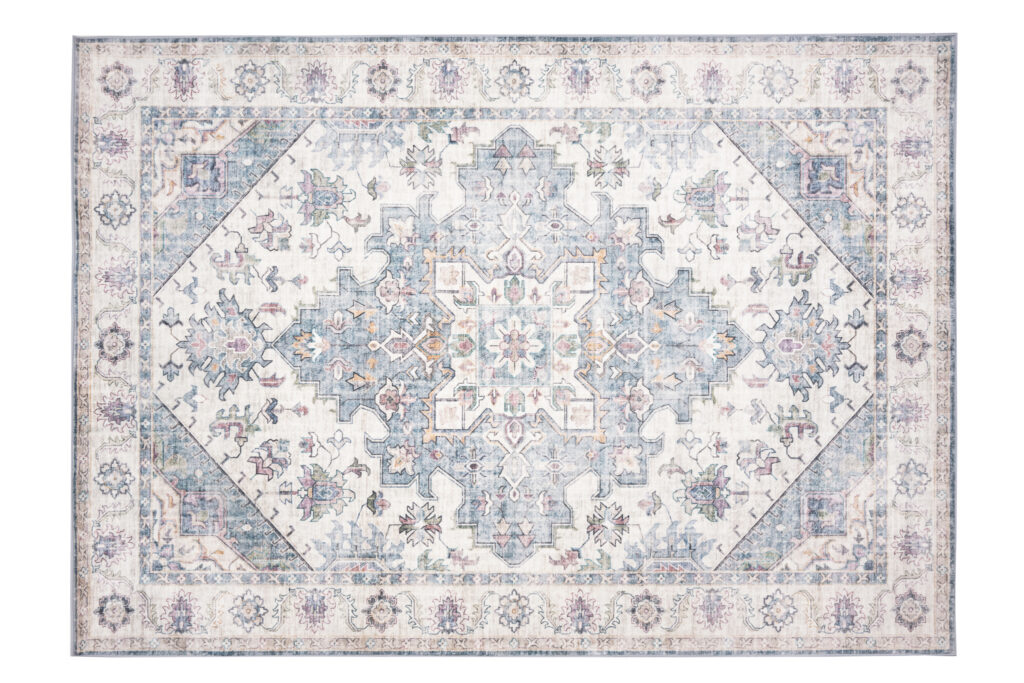 Dywan Flannel Kremowy Niebieski Rozeta Vintage