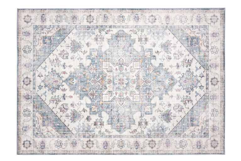 Dywan Flannel Kremowy Niebieski Rozeta Vintage