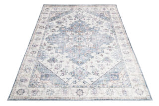 Dywan Flannel Kremowy Niebieski Rozeta Vintage