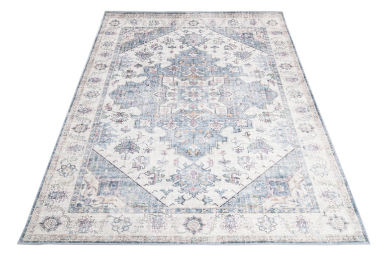 Dywan Flannel Kremowy Niebieski Rozeta Vintage