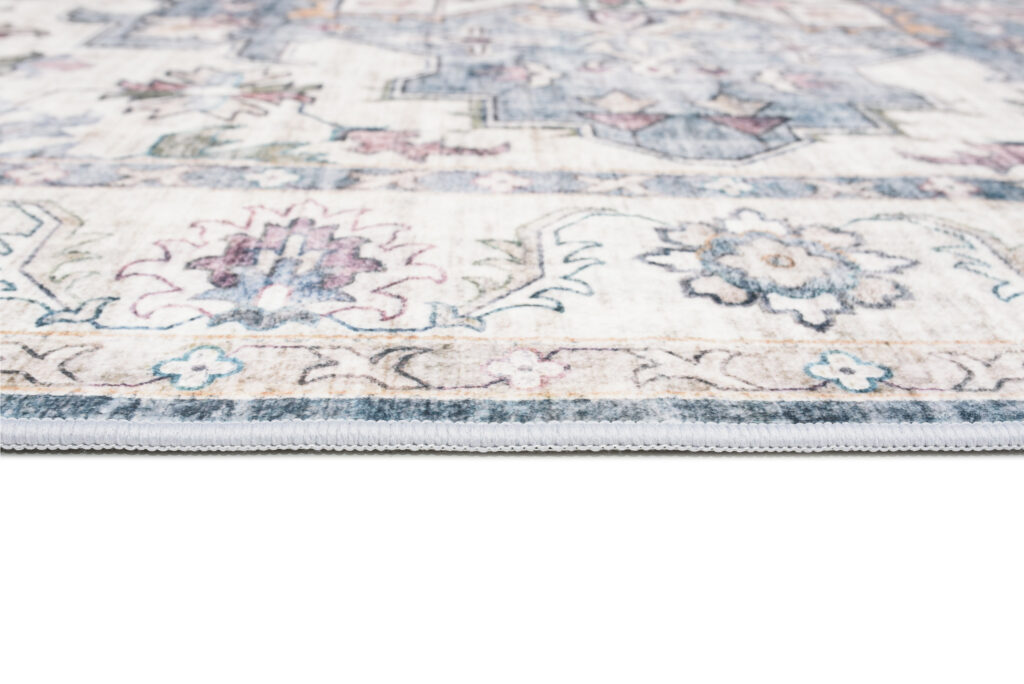 Dywan Flannel Kremowy Niebieski Rozeta Vintage