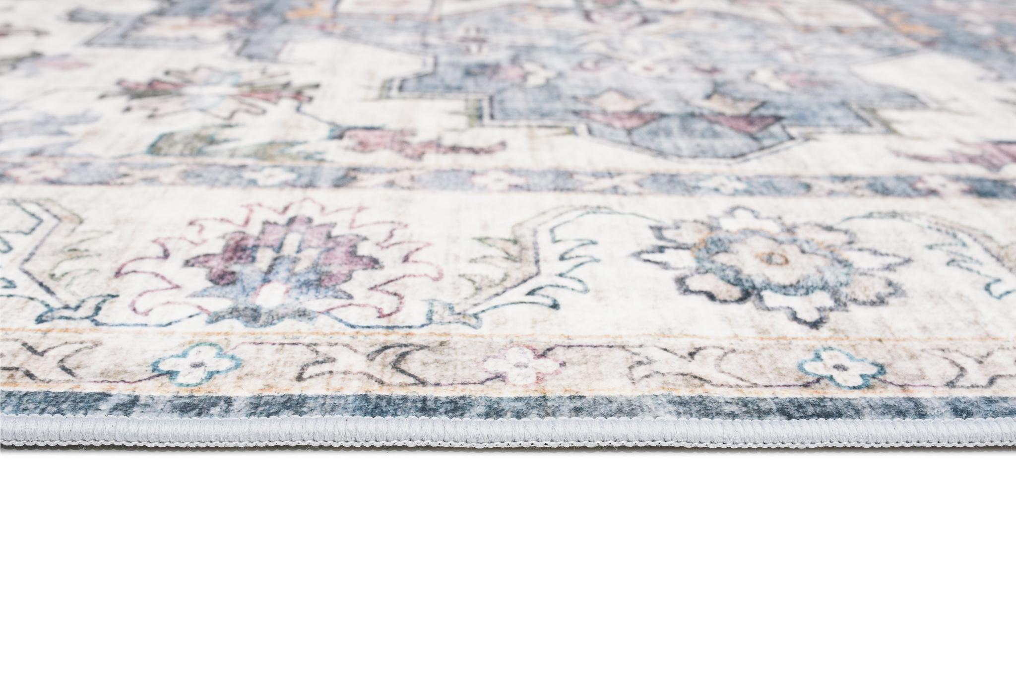 Dywan Flannel Kremowy Niebieski Rozeta Vintage