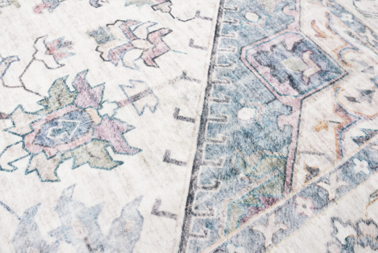 Dywan Flannel Kremowy Niebieski Rozeta Vintage