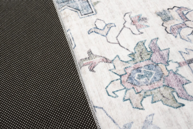 Dywan Flannel Kremowy Niebieski Rozeta Vintage