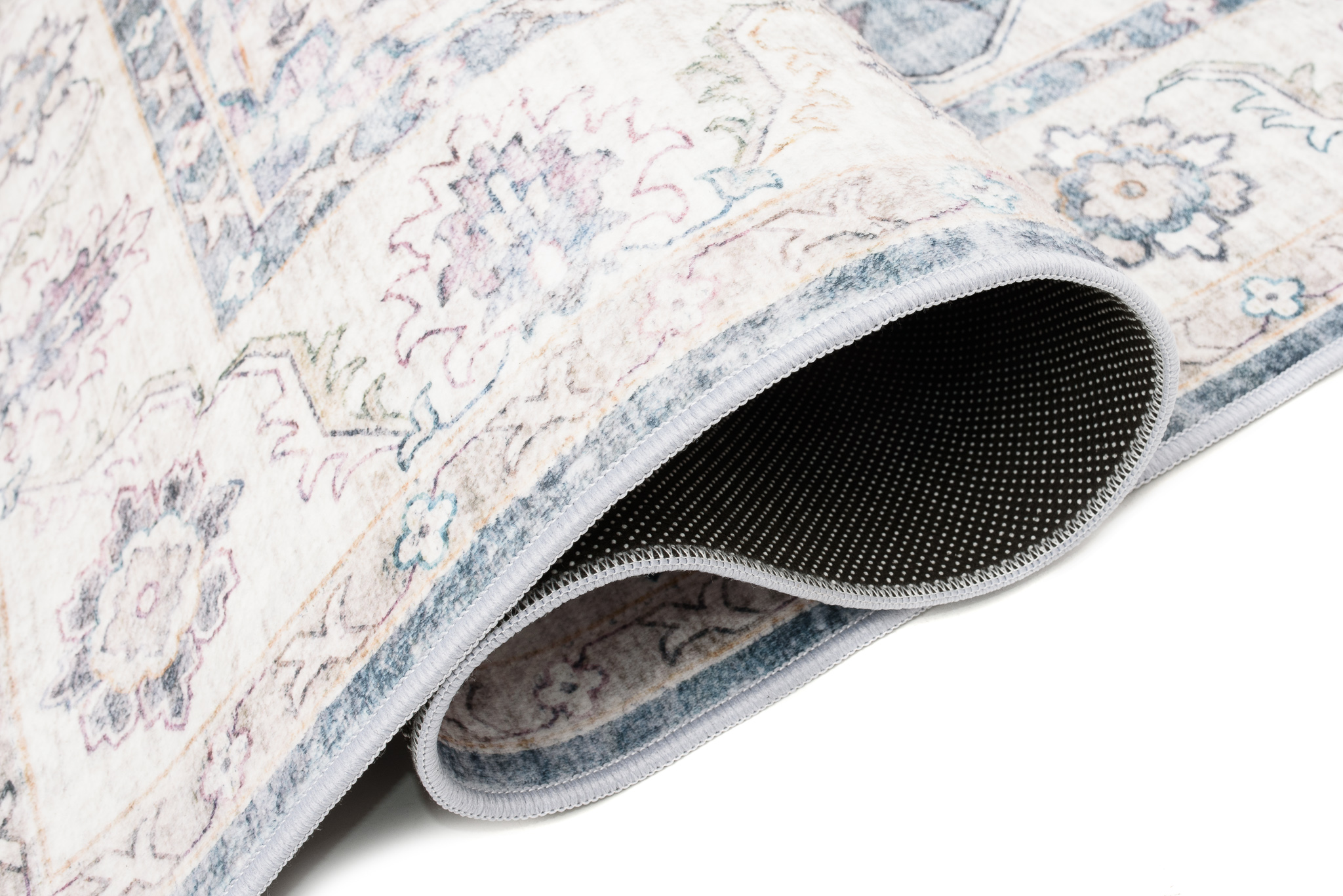 Dywan Flannel Kremowy Niebieski Rozeta Vintage