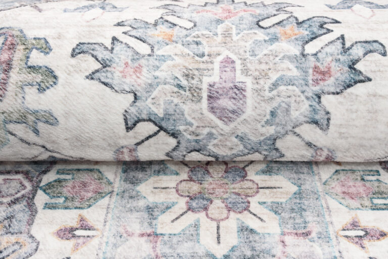 Dywan Flannel Kremowy Niebieski Rozeta Vintage