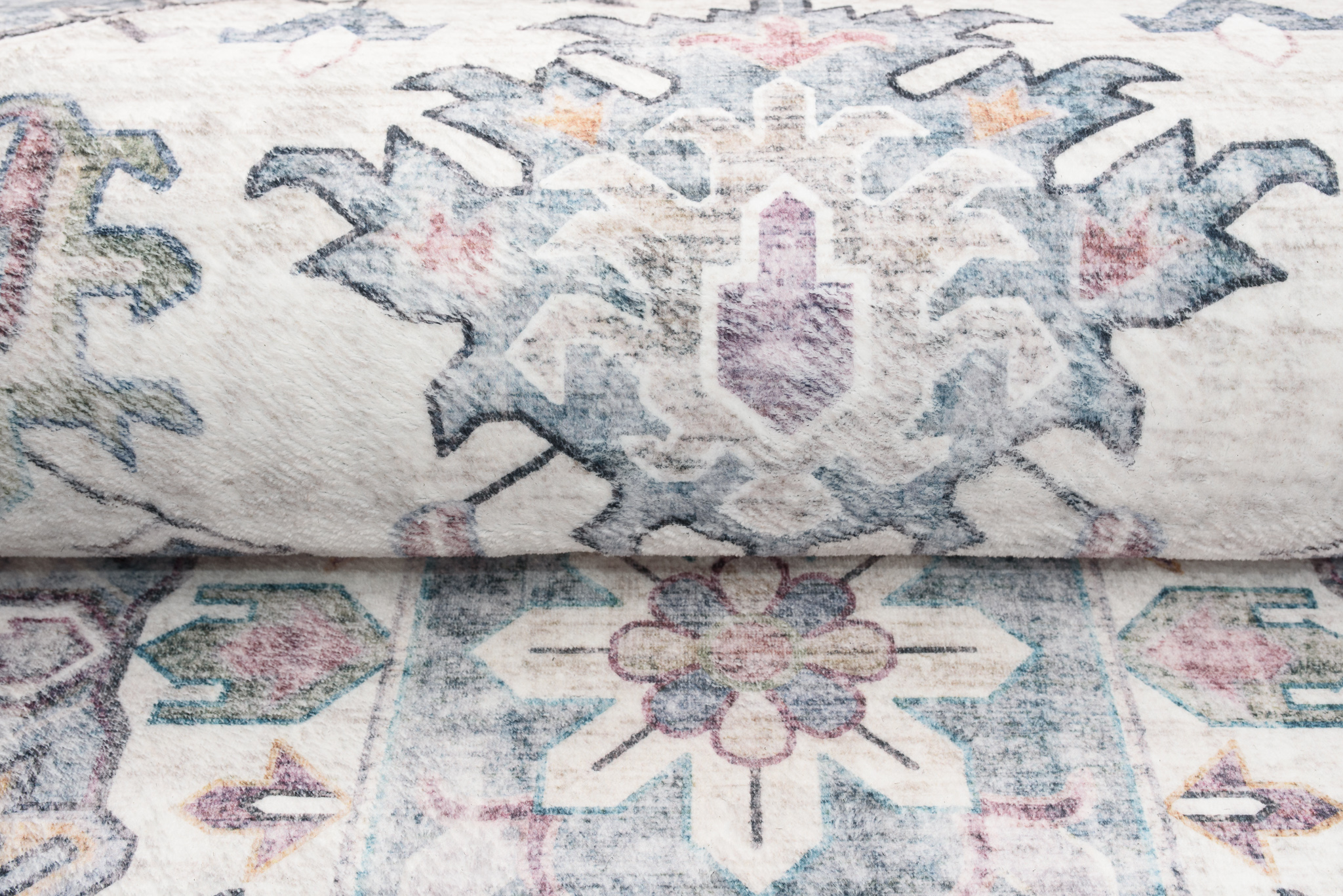 Dywan Flannel Kremowy Niebieski Rozeta Vintage