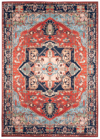 Dywan Flannel Czerwony Granatowy Rozeta Vintage