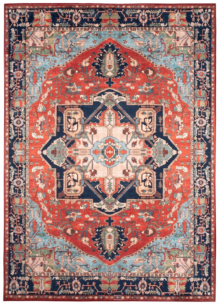 Dywan Flannel Czerwony Granatowy Rozeta Vintage