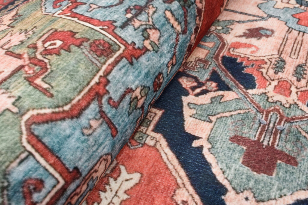 Dywan Flannel Czerwony Granatowy Rozeta Vintage