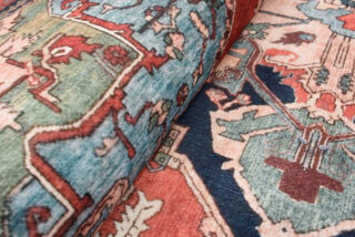Dywan Flannel Czerwony Granatowy Rozeta Vintage