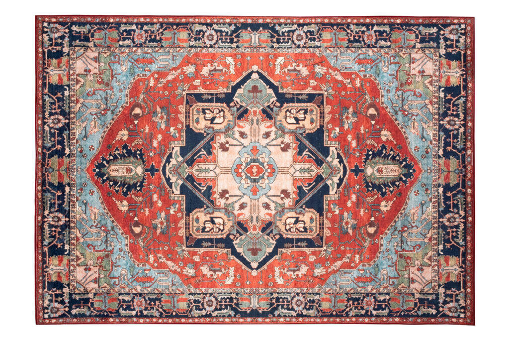 Dywan Flannel Czerwony Granatowy Rozeta Vintage
