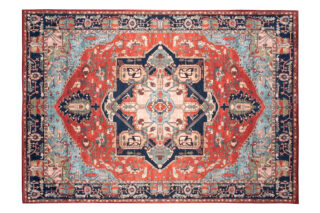 Dywan Flannel Czerwony Granatowy Rozeta Vintage