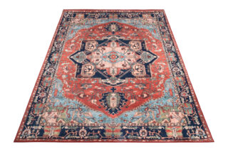 Dywan Flannel Czerwony Granatowy Rozeta Vintage