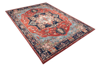 Dywan Flannel Czerwony Granatowy Rozeta Vintage