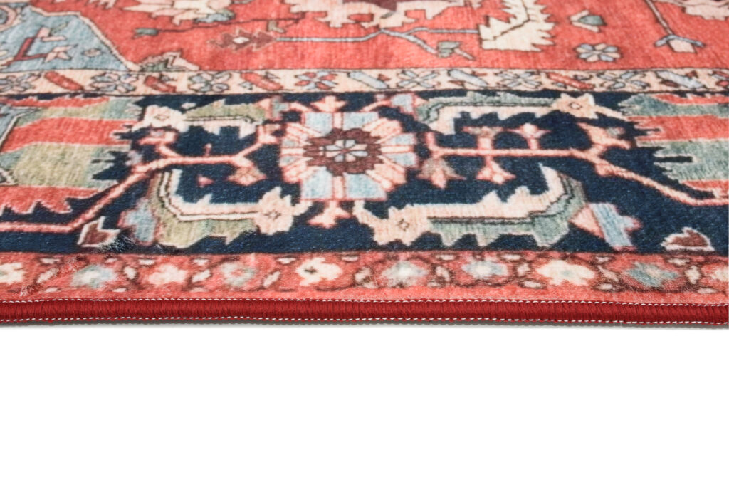 Dywan Flannel Czerwony Granatowy Rozeta Vintage