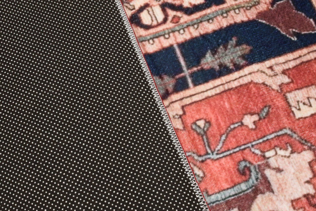 Dywan Flannel Czerwony Granatowy Rozeta Vintage