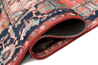Dywan Flannel Czerwony Granatowy Rozeta Vintage