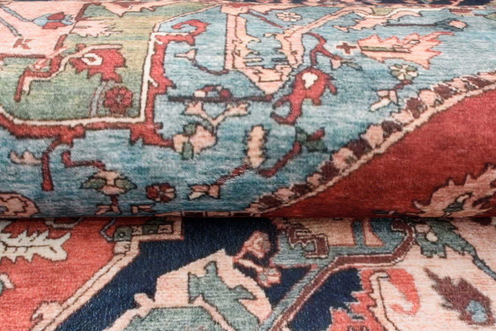 Dywan Flannel Czerwony Granatowy Rozeta Vintage
