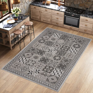 Dywan Melissa Okrągły Szary Czarny Mozaika Indoor Outdoor