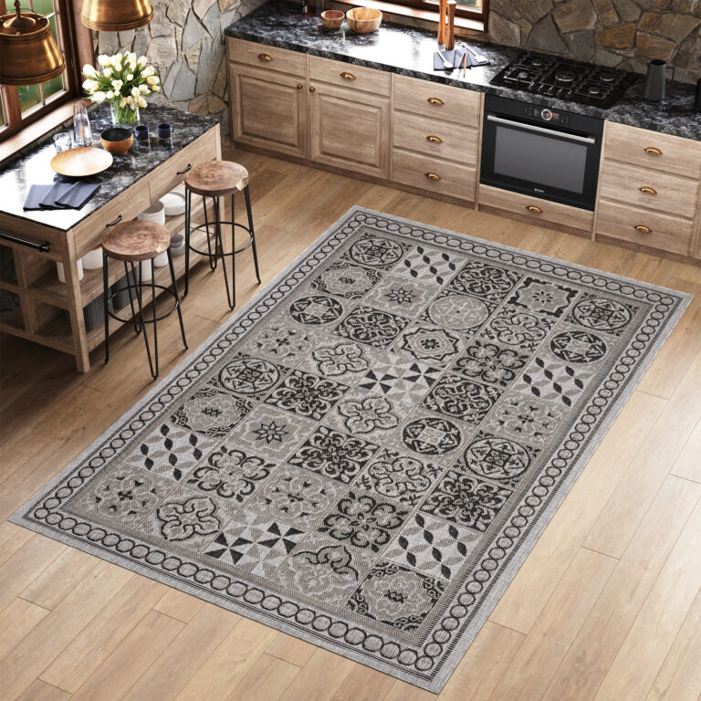 Dywan Melissa Okrągły Szary Czarny Mozaika Indoor Outdoor