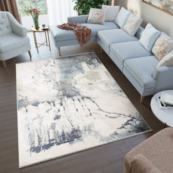 Dywan Rivoli Kremowy Niebieski Abstrakcyjny Farba z Frędzlami