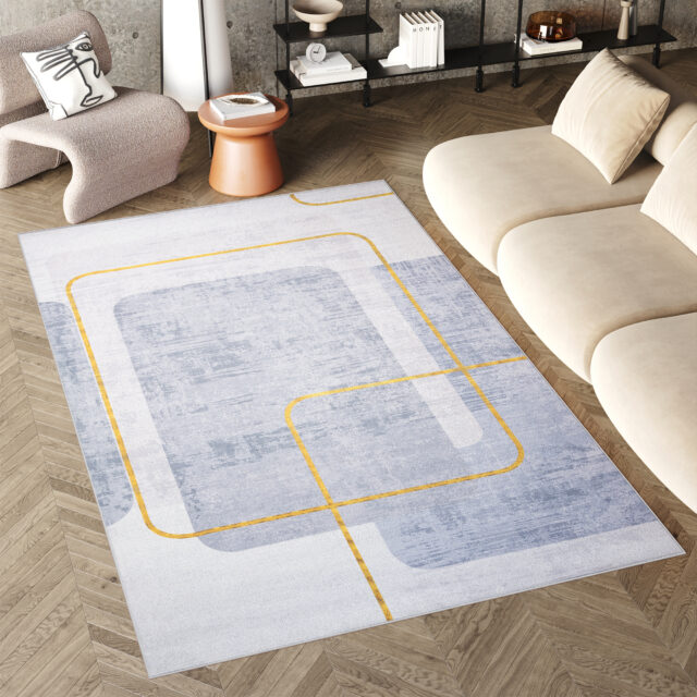 Dywan Flannel Niebieski Żółty Geometryczny