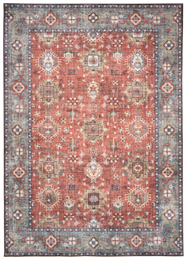 Dywan Flannel Czerwony Niebieski Ornamenty Vintage