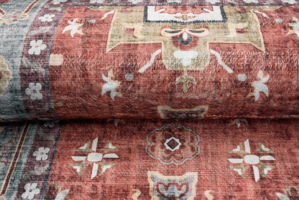 Dywan Flannel Czerwony Niebieski Ornamenty Vintage