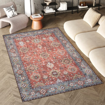 Dywan Flannel Czerwony Niebieski Ornamenty Vintage