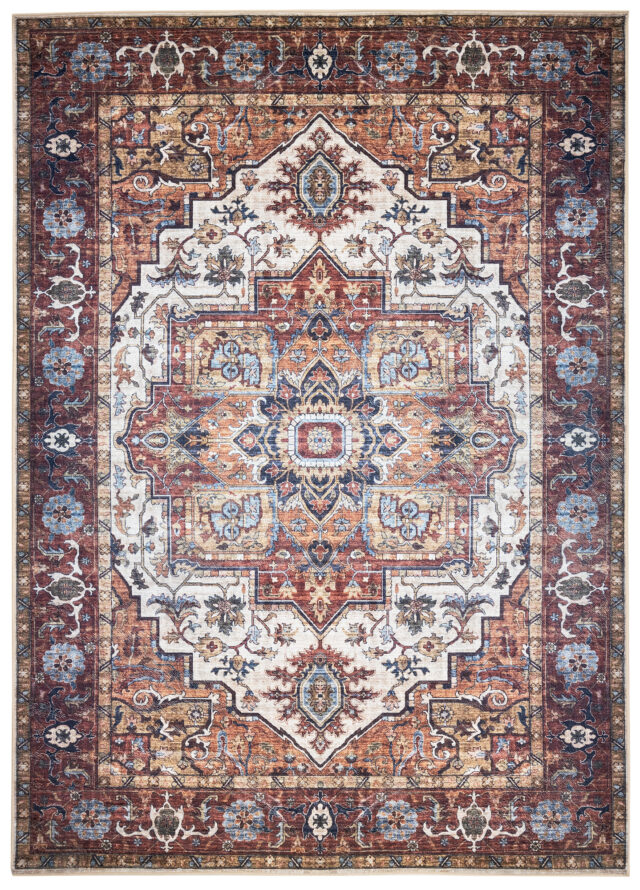 Dywan Flannel Brązowy Ramka Rozeta Vintage