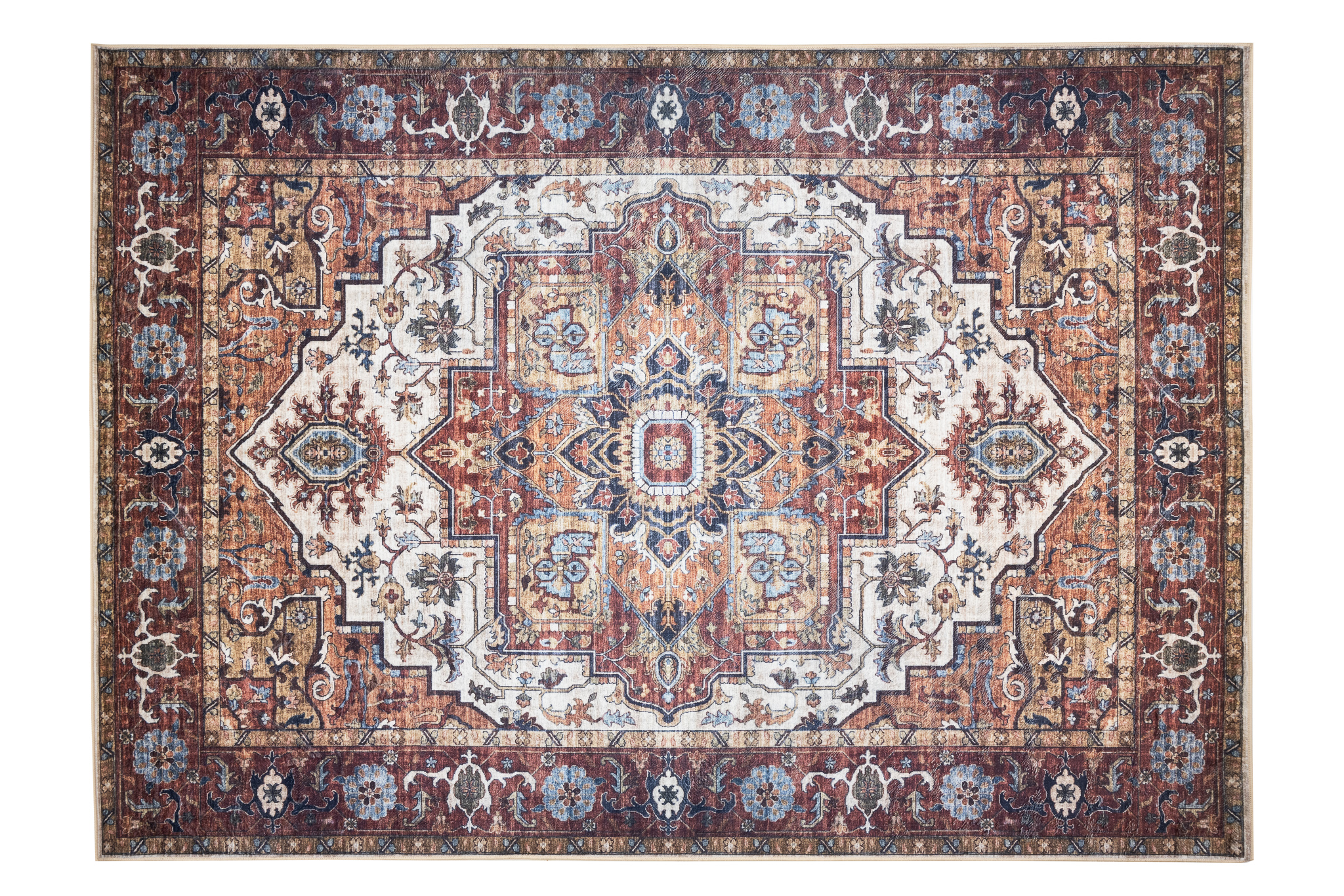 Dywan Flannel Brązowy Ramka Rozeta Vintage