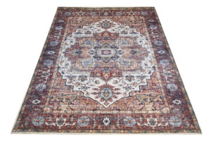 Dywan Flannel Brązowy Ramka Rozeta Vintage