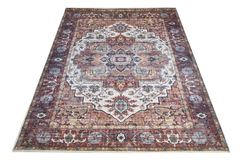 Dywan Flannel Brązowy Ramka Rozeta Vintage