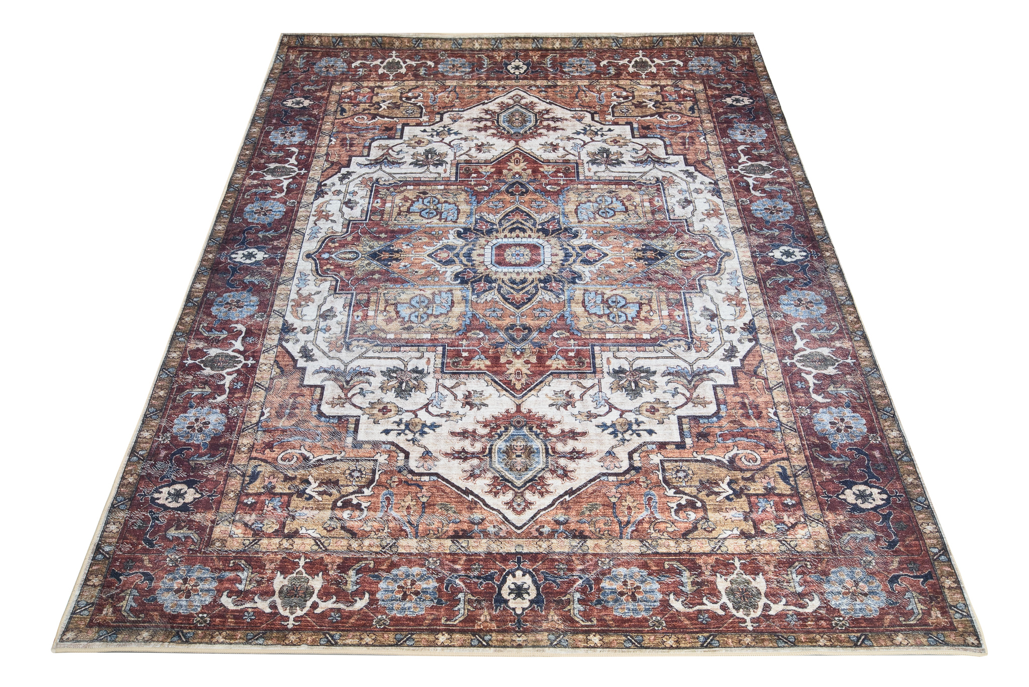 Dywan Flannel Brązowy Ramka Rozeta Vintage