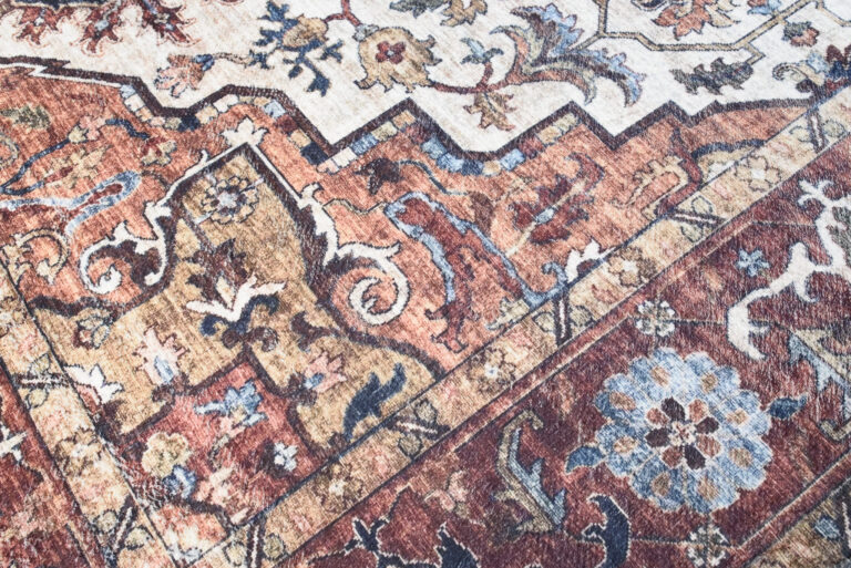 Dywan Flannel Brązowy Ramka Rozeta Vintage