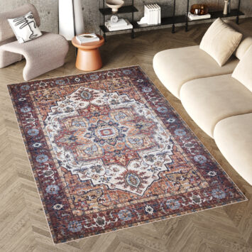 Dywan Flannel Brązowy Ramka Rozeta Vintage