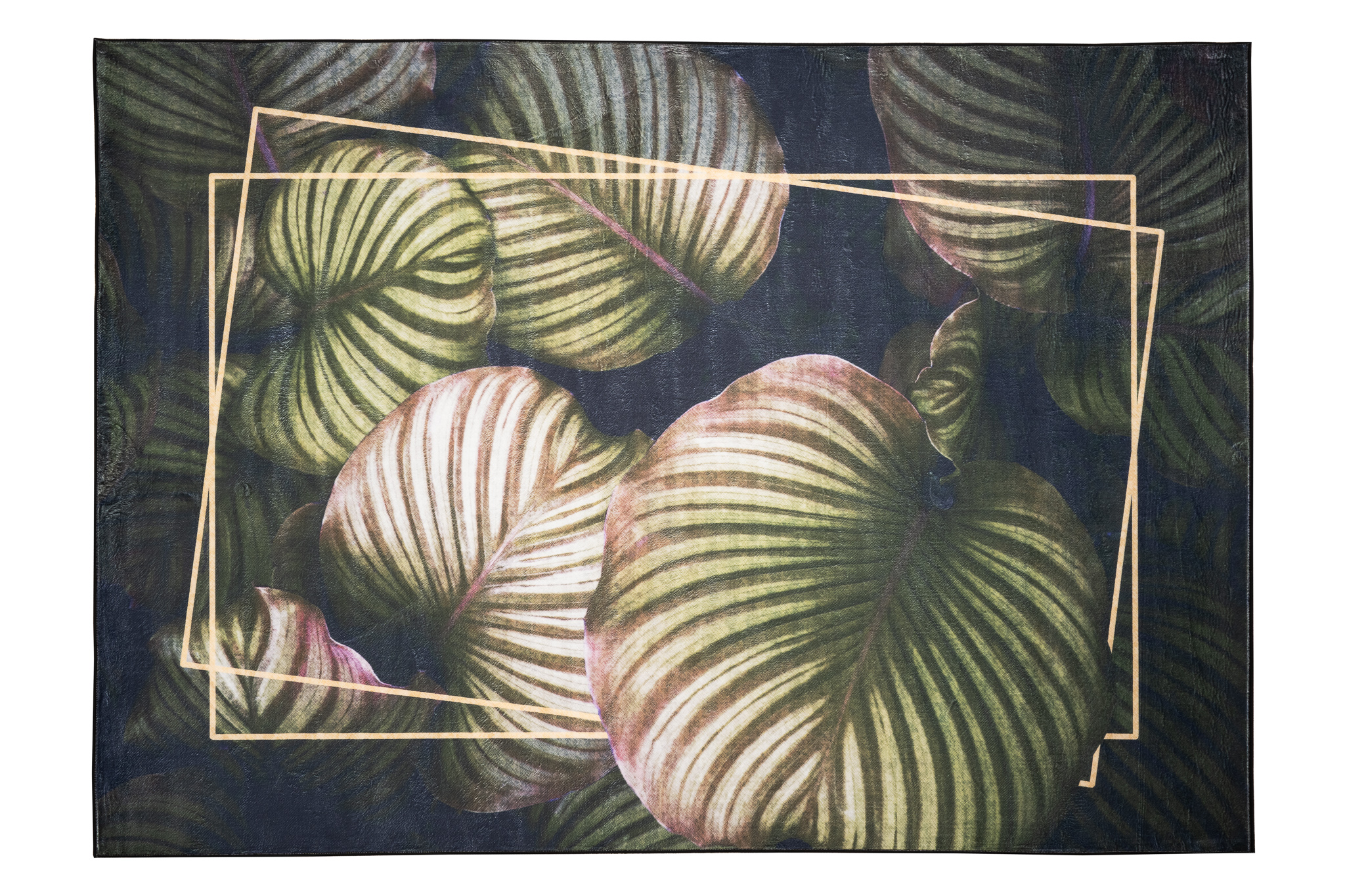 Dywan Flannel Ciemny Zielony Liście Ramka