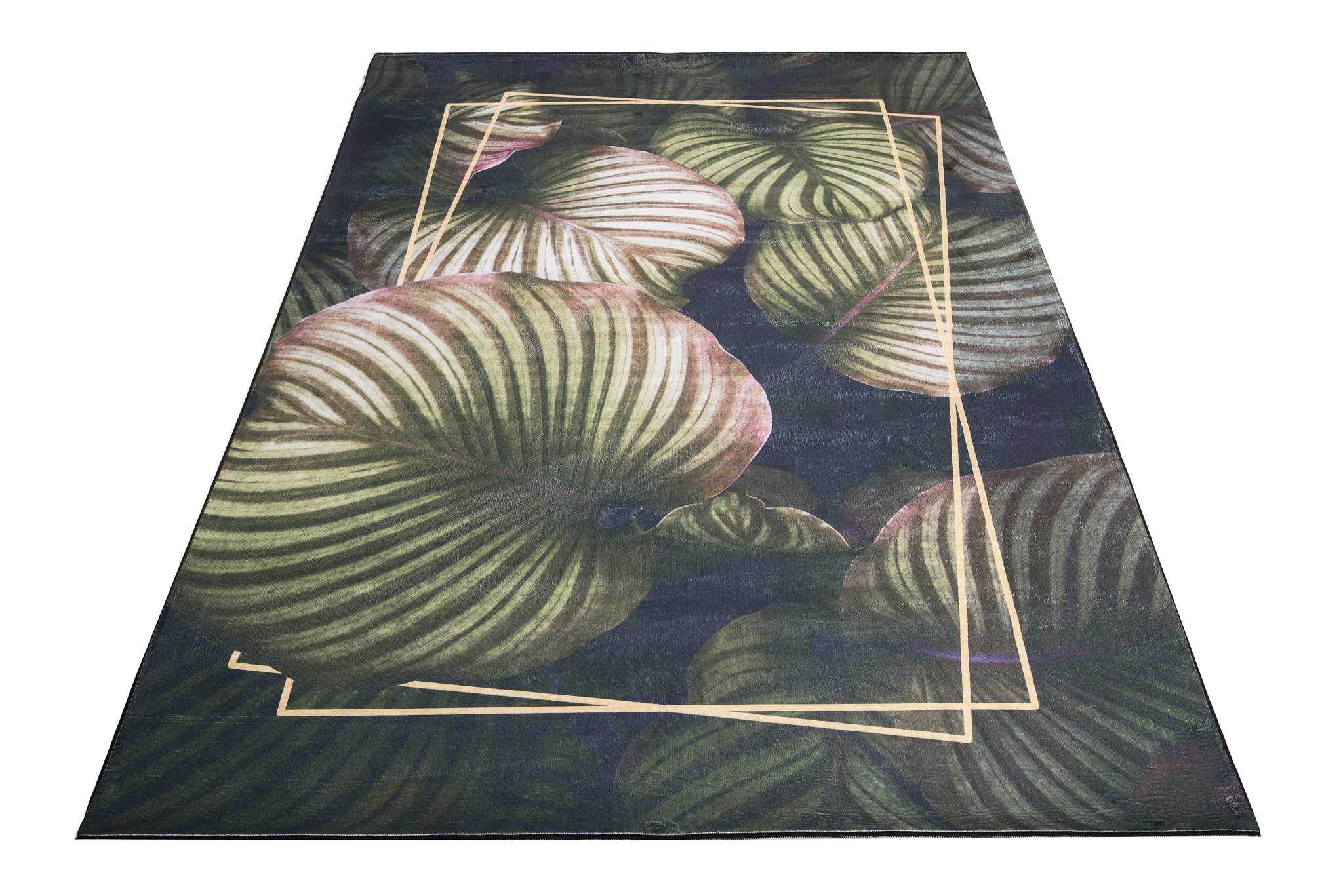 Dywan Flannel Ciemny Zielony Liście Ramka