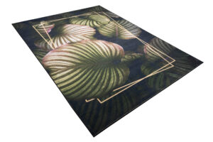 Dywan Flannel Ciemny Zielony Liście Ramka